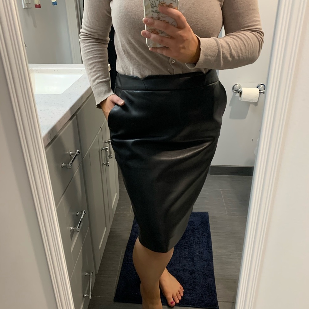 DKNY Faux Leather Pencil Skirt with Pockets